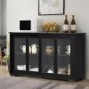 Black Wood Buffet Kitchen Dining Sideboard Storage Cabinet w/ Glass Sliding Door