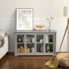 Grey Wood Buffet Kitchen Dining Sideboard Storage Cabinet w/ Glass Sliding Door