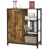 Modern Industrial Black Metal Brown Wood Sideboard Buffet Storage Shelf Cabinet