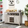 Grey Wood Sideboard Buffet Server Cabinet with Wine Rack and Storage Shelf