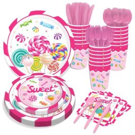 Lollipop Sweet Paper Plates Disposable Colorful Candy Party Supplies Happy Birthday Parties Festival Tableware Kit Serves 8 Guests for Kid Dinner Plat