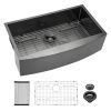 30 inch Farmhouse Kitchen Sink Gunmetal Black Apron Front 16 Gauge Stainless Steel Deep Single Bowl Kitchen Farm Sinks