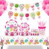 Lollipop Sweet Paper Plates Disposable Colorful Candy Party Supplies Happy Birthday Parties Festival Tableware Kit Serves 8 Guests for Kid Dinner Plat