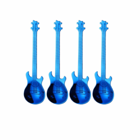 4Pcs Metal Guitar Spoon Flatware Set 18/10 Stainless Steel Guitar Spoons Creative Milk Coffee Spoon Ice Cream Candy Teaspoon (Color: Blue 4 Pcs)