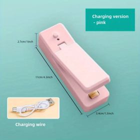 1pc Mini Household Portable Sealing Machine, Hand Pressure, Heat Sealing Machine, Food, Snacks, Plastic Bag Sealing Machine (Battery Not Included) (Color: Random Color, Style: Rechargeable - Pink)