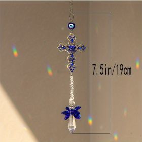 1pc Blue Butterfly Evil Eye Crystal Sun Catcher - Indoor Window Suncatcher with Prism Ball - Rainbow Maker for Good Luck and Hanging Ornament for Home (Style: Cross)